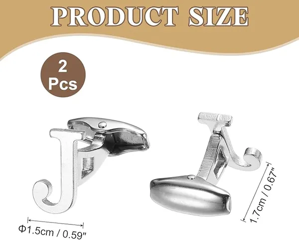J_Alphabet_Silver_Cufflinks_for_Men_|_Initial_Letter_�J�_Personalized_Luxury_Cuff_Links_|_Premium_Polished_Metal_Shirt,_Coat_&_Blazer_Cufflinks_|_Wedding,_Office_|_Stylish_Gift_for_Men_|_Set_of_2