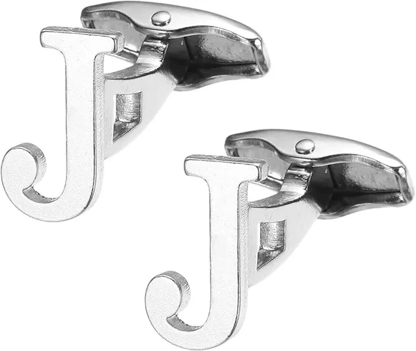J_Alphabet_Silver_Cufflinks_for_Men_|_Initial_Letter_�J�_Personalized_Luxury_Cuff_Links_|_Premium_Polished_Metal_Shirt,_Coat_&_Blazer_Cufflinks_|_Wedding,_Office_|_Stylish_Gift_for_Men_|_Set_of_2
