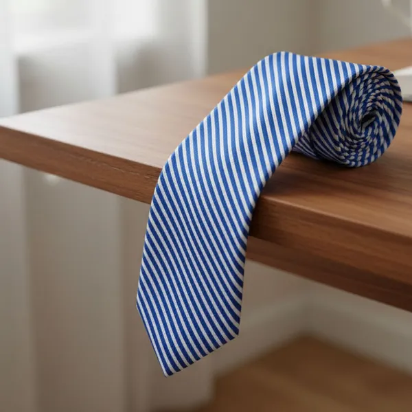Blue_Lean_Stripes_Design,_Poly_Cotton_Smooth_Fabric,Neck_Tie_With_Pocket_Square