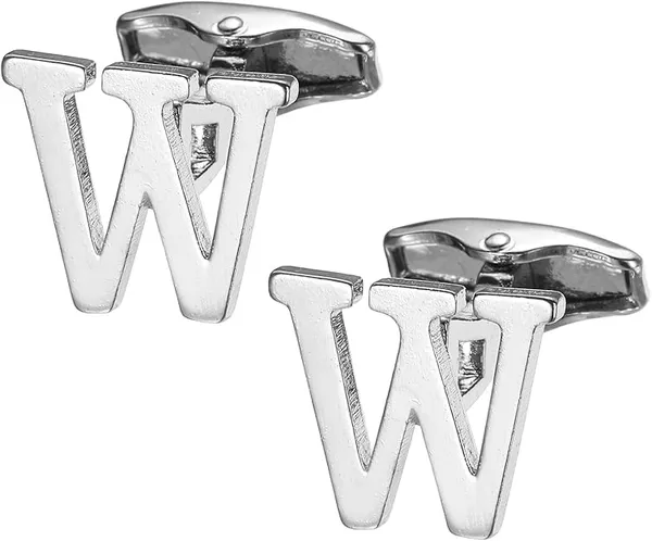 W_Alphabet_Silver_Cufflinks_for_Men_|_Initial_Letter_�W�_Personalized_Luxury_Cuff_Links_|_Premium_Polished_Metal_Shirt,_Coat_&_Blazer_Cufflinks_|_Wedding,_Office_|_Stylish_Gift_for_Men_|_Set_of_2