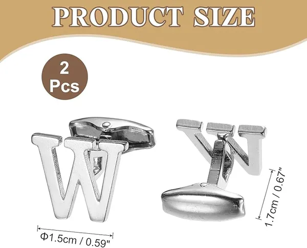 W_Alphabet_Silver_Cufflinks_for_Men_|_Initial_Letter_�W�_Personalized_Luxury_Cuff_Links_|_Premium_Polished_Metal_Shirt,_Coat_&_Blazer_Cufflinks_|_Wedding,_Office_|_Stylish_Gift_for_Men_|_Set_of_2