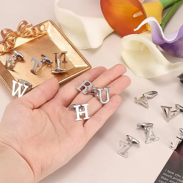 W_Alphabet_Silver_Cufflinks_for_Men_|_Initial_Letter_�W�_Personalized_Luxury_Cuff_Links_|_Premium_Polished_Metal_Shirt,_Coat_&_Blazer_Cufflinks_|_Wedding,_Office_|_Stylish_Gift_for_Men_|_Set_of_2