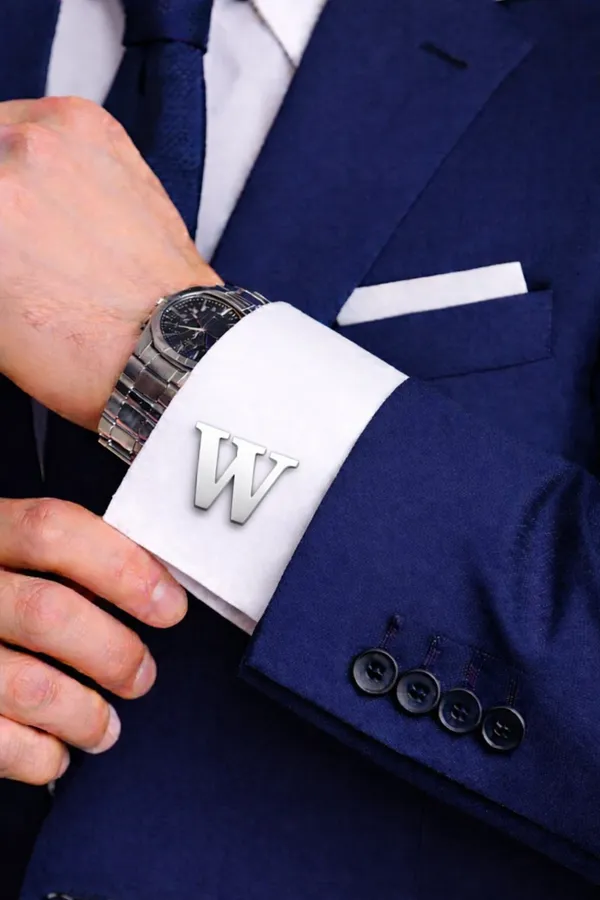 W_Alphabet_Silver_Cufflinks_for_Men_|_Initial_Letter_�W�_Personalized_Luxury_Cuff_Links_|_Premium_Polished_Metal_Shirt,_Coat_&_Blazer_Cufflinks_|_Wedding,_Office_|_Stylish_Gift_for_Men_|_Set_of_2