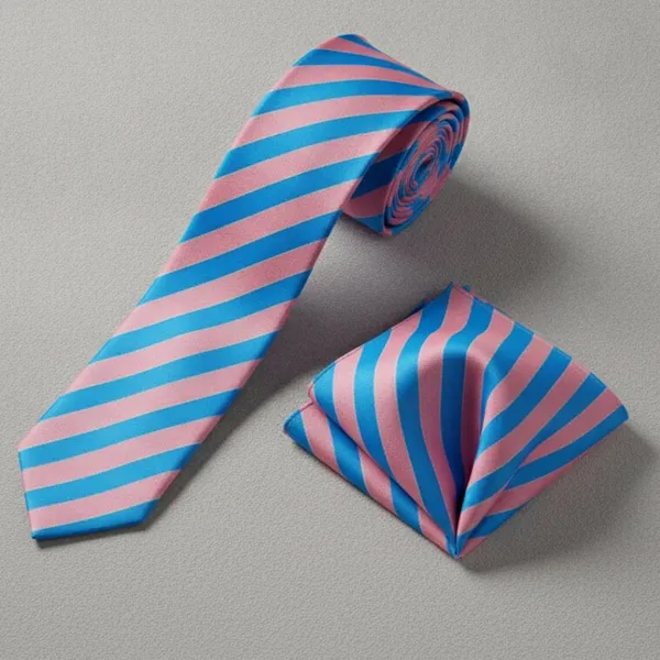 Pink_&_Blue_Roomy_Stripes_Design,_Poly_Cotton_Smooth_Fabric,Neck_Tie_With_Pocket_Square