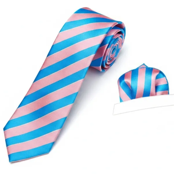 Pink_&_Blue_Roomy_Stripes_Design,_Poly_Cotton_Smooth_Fabric,Neck_Tie_With_Pocket_Square
