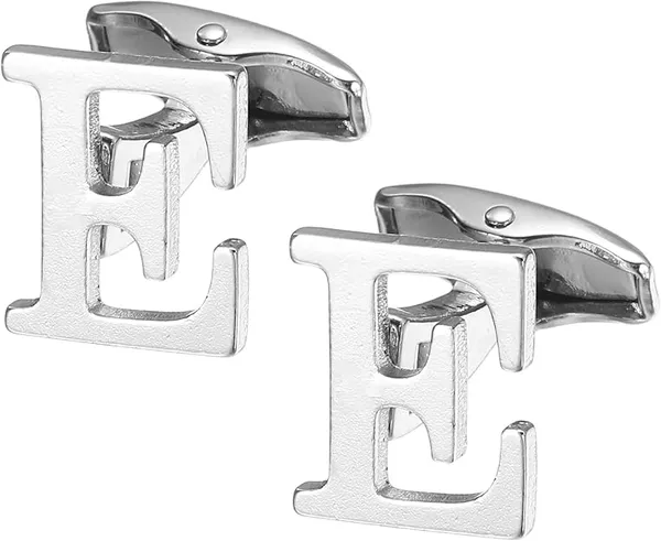 E_Alphabet_Silver_Cufflinks_for_Men_|_Initial_Letter_�E�_Personalized_Luxury_Cuff_Links_|_Premium_Polished_Metal_Shirt,_Coat_&_Blazer_Cufflinks_|_Wedding,_Office_|_Stylish_Gift_for_Men_|_Set_of_2