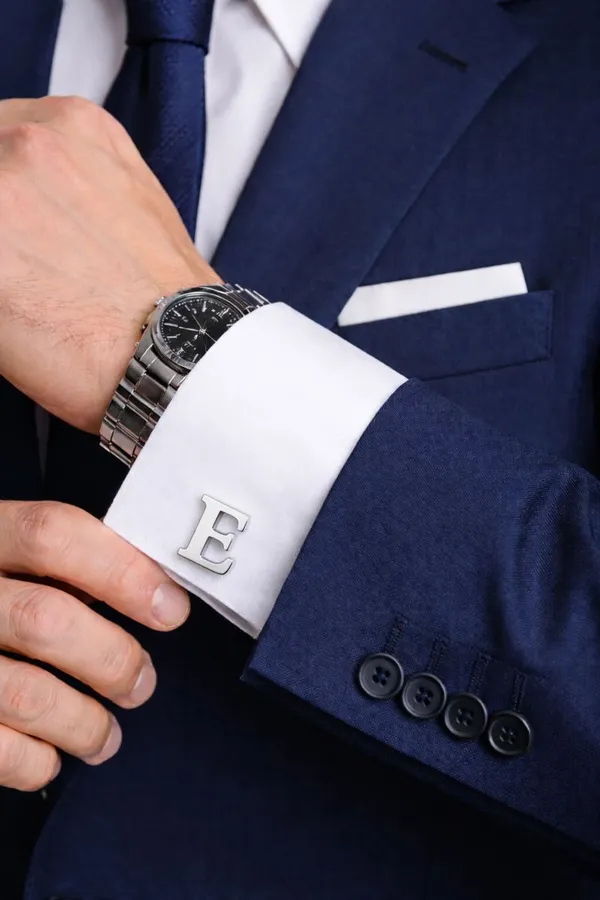 E_Alphabet_Silver_Cufflinks_for_Men_|_Initial_Letter_�E�_Personalized_Luxury_Cuff_Links_|_Premium_Polished_Metal_Shirt,_Coat_&_Blazer_Cufflinks_|_Wedding,_Office_|_Stylish_Gift_for_Men_|_Set_of_2