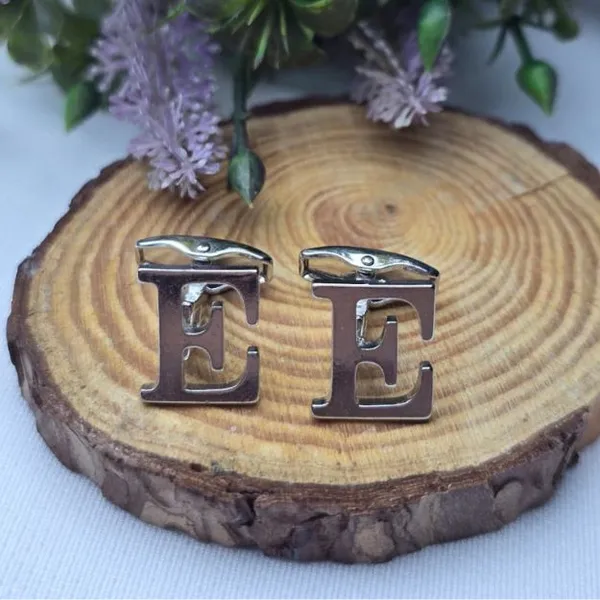 E_Alphabet_Silver_Cufflinks_for_Men_|_Initial_Letter_�E�_Personalized_Luxury_Cuff_Links_|_Premium_Polished_Metal_Shirt,_Coat_&_Blazer_Cufflinks_|_Wedding,_Office_|_Stylish_Gift_for_Men_|_Set_of_2