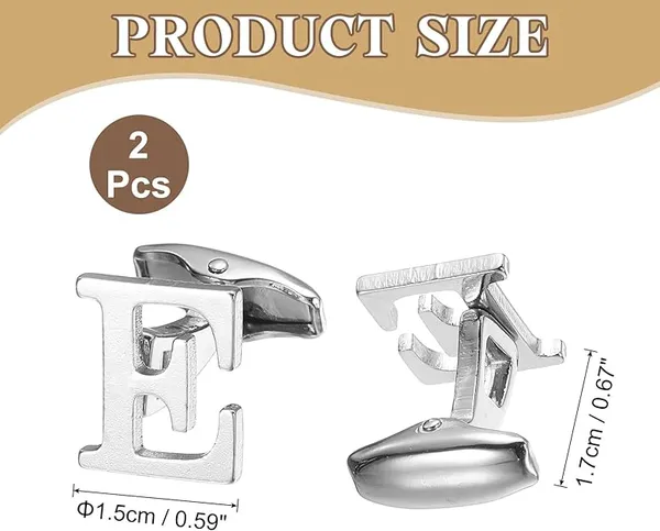 E_Alphabet_Silver_Cufflinks_for_Men_|_Initial_Letter_�E�_Personalized_Luxury_Cuff_Links_|_Premium_Polished_Metal_Shirt,_Coat_&_Blazer_Cufflinks_|_Wedding,_Office_|_Stylish_Gift_for_Men_|_Set_of_2