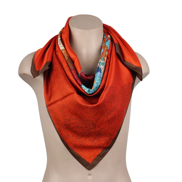 Calixto_Luxury_Silk_Blend_Square_Scarf_for_Women_–_Elegant_Red_&_Brown_Floral_Print_with_Multicolor_Accents_–_Soft_Lightweight_Fashion_Accessory_for_Casual,_Office