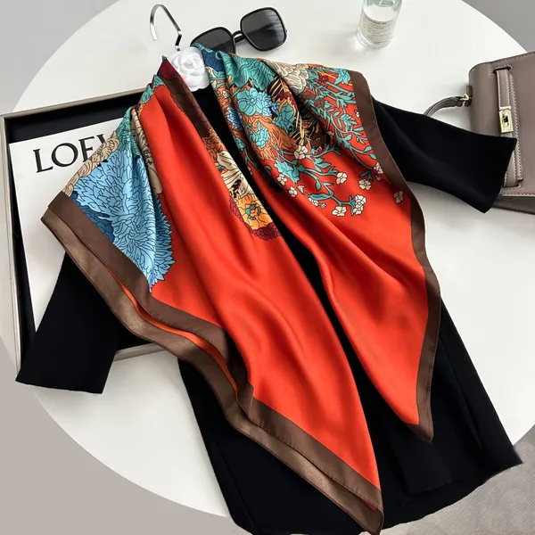 Calixto_Luxury_Silk_Blend_Square_Scarf_for_Women_–_Elegant_Red_&_Brown_Floral_Print_with_Multicolor_Accents_–_Soft_Lightweight_Fashion_Accessory_for_Casual,_Office
