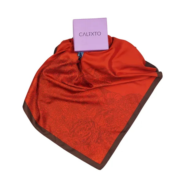 Calixto_Luxury_Silk_Blend_Square_Scarf_for_Women_–_Elegant_Red_&_Brown_Floral_Print_with_Multicolor_Accents_–_Soft_Lightweight_Fashion_Accessory_for_Casual,_Office