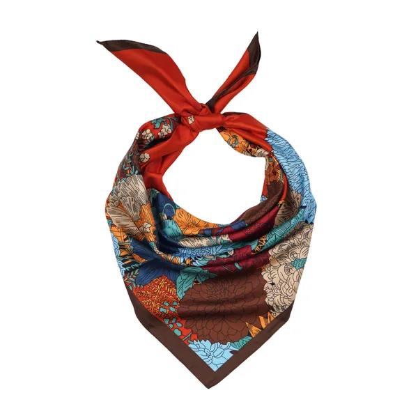 Calixto_Luxury_Silk_Blend_Square_Scarf_for_Women_–_Elegant_Red_&_Brown_Floral_Print_with_Multicolor_Accents_–_Soft_Lightweight_Fashion_Accessory_for_Casual,_Office