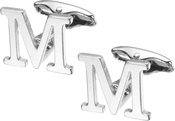 M_Alphabet_Silver_Cufflinks_for_Men_|_Initial_Letter_�M�_Personalized_Luxury_Cuff_Links_|_Premium_Polished_Metal_Shirt,_Coat_&_Blazer_Cufflinks_|_Wedding,_Office_|_Stylish_Gift_for_Men_|_Set_of_2