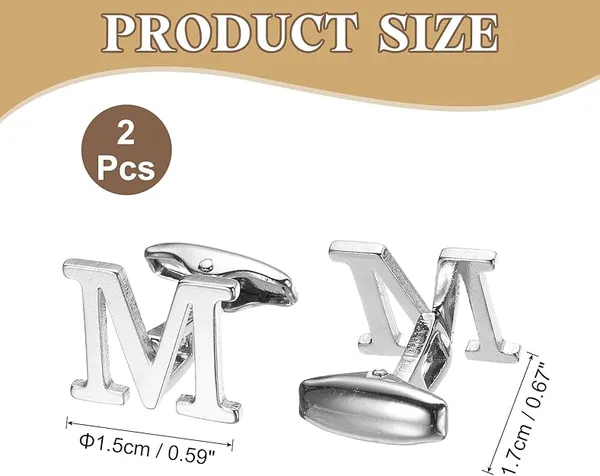 M_Alphabet_Silver_Cufflinks_for_Men_|_Initial_Letter_�M�_Personalized_Luxury_Cuff_Links_|_Premium_Polished_Metal_Shirt,_Coat_&_Blazer_Cufflinks_|_Wedding,_Office_|_Stylish_Gift_for_Men_|_Set_of_2