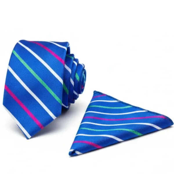 Multicolour_Stripes_Design,_Poly_Cotton_Smooth_Fabric,Backslash_Stripes_Neck_Tie_With_Pocket_Square