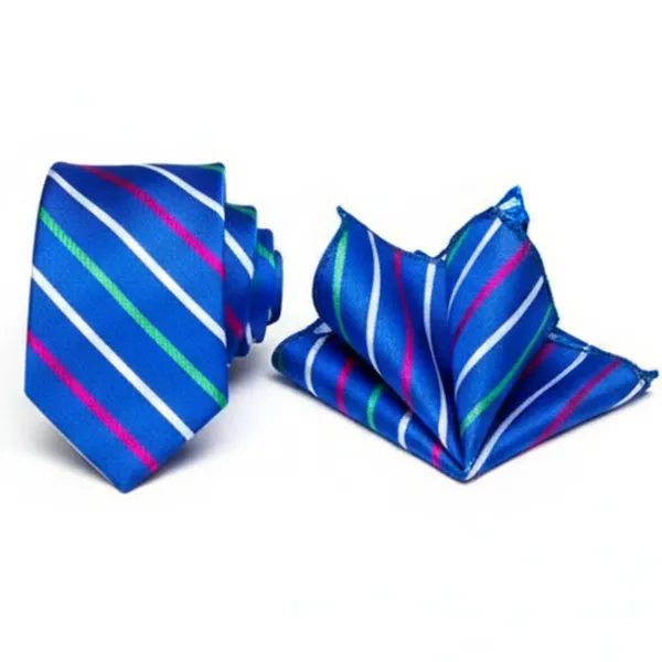 Multicolour_Stripes_Design,_Poly_Cotton_Smooth_Fabric,Backslash_Stripes_Neck_Tie_With_Pocket_Square