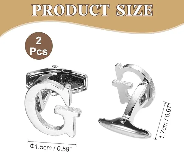 G_Alphabet_Silver_Cufflinks_for_Men_|_Initial_Letter_�G�_Personalized_Luxury_Cuff_Links_|_Premium_Polished_Metal_Shirt,_Coat_&_Blazer_Cufflinks_|_Wedding,_Office_|_Stylish_Gift_for_Men_|_Set_of_2