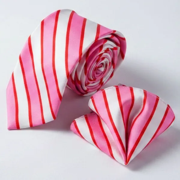 Pink_And_White_Roomy_Stripes_Design,_Poly_Cotton_Smooth_Fabric,Neck_Tie_With_Pocket_Square