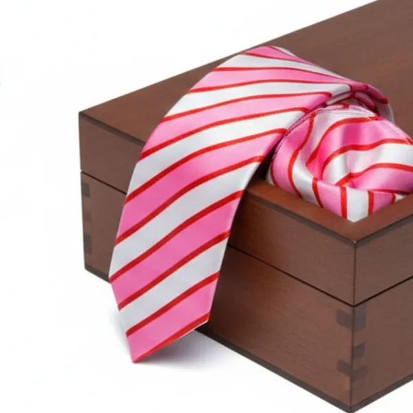 Pink_And_White_Roomy_Stripes_Design,_Poly_Cotton_Smooth_Fabric,Neck_Tie_With_Pocket_Square