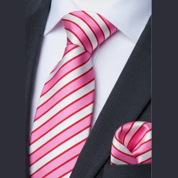 Pink_And_White_Roomy_Stripes_Design,_Poly_Cotton_Smooth_Fabric,Neck_Tie_With_Pocket_Square
