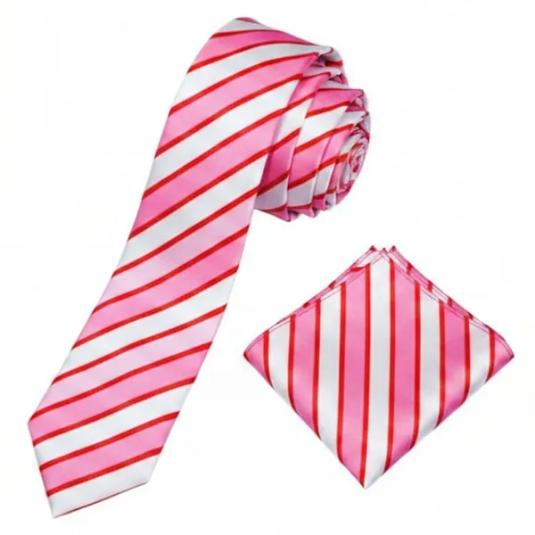 Pink_And_White_Roomy_Stripes_Design,_Poly_Cotton_Smooth_Fabric,Neck_Tie_With_Pocket_Square