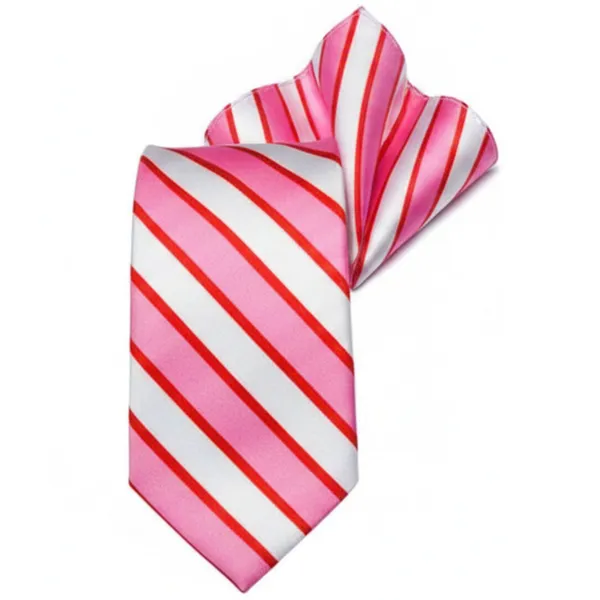 Pink_And_White_Roomy_Stripes_Design,_Poly_Cotton_Smooth_Fabric,Neck_Tie_With_Pocket_Square