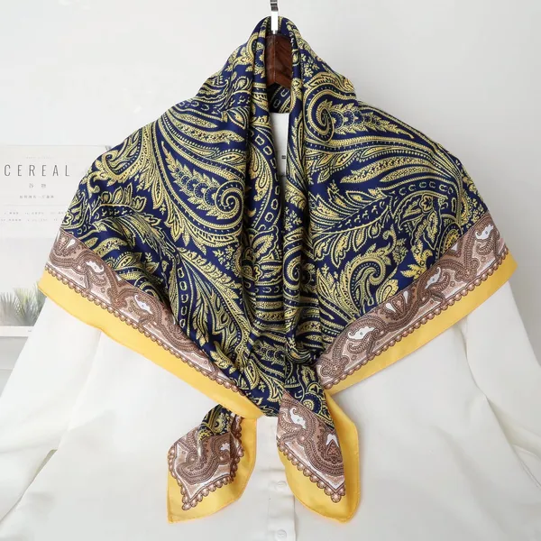 Calixto_Luxury_Silk_Paisley_Square_Scarf_for_Women_–_Elegant_Satin_Headscarf,_Neck_Wrap,_Handkerchief_–_Yellow,_Blue_&_Brown_Vintage_Design