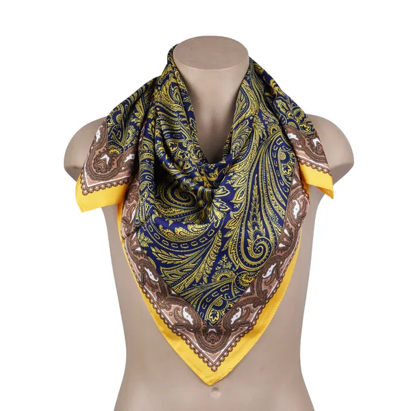 Calixto_Luxury_Silk_Paisley_Square_Scarf_for_Women_–_Elegant_Satin_Headscarf,_Neck_Wrap,_Handkerchief_–_Yellow,_Blue_&_Brown_Vintage_Design