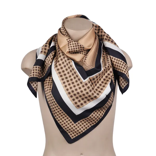 Calixto_Luxury_Silk_Feel_Scarf_for_Women_–_Classic_Plaid_Square_Neck_Scarf,_Head_Wrap,_and_Shawl_(Brown_&_Black)