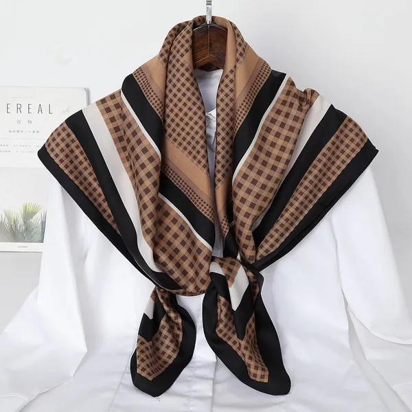 Calixto_Luxury_Silk_Feel_Scarf_for_Women_–_Classic_Plaid_Square_Neck_Scarf,_Head_Wrap,_and_Shawl_(Brown_&_Black)