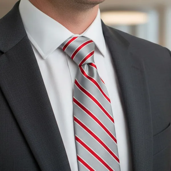 Grey_Red_Roomy_Backslash_Stripes_Design,_Poly_Cotton_Smooth_Fabric,_Neck_Tie_With_Pocket_Square
