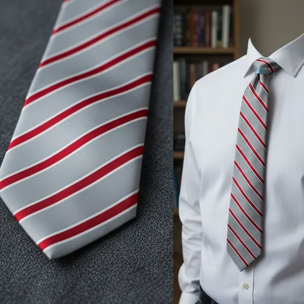 Grey_Red_Roomy_Backslash_Stripes_Design,_Poly_Cotton_Smooth_Fabric,_Neck_Tie_With_Pocket_Square