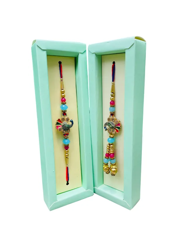 Calixto_Men's_Microfibre_Strips_Designer_Necktie_With_Pocket_Square_(Leatharite_Gift_Box)_with_Designer_Naksh_Rakhi