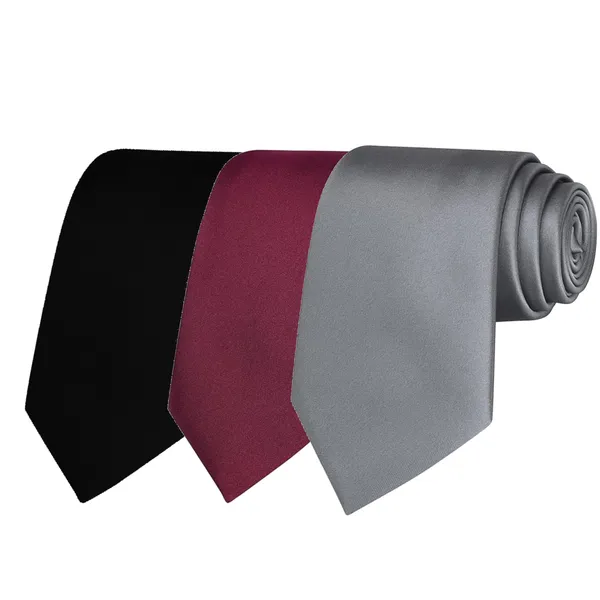 Calixto_Solid_Design_Men's_Black,Wine,Grey_Solid_Color_Necktie_For_Men's_,_Polyster_Smooth_Fabric_Necktie_(Pack_Of_3)