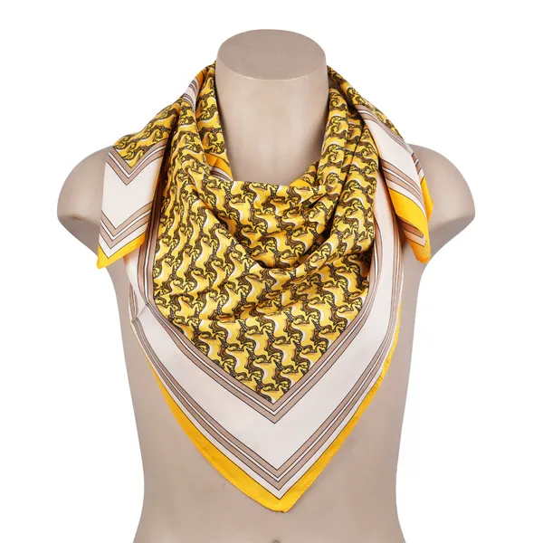 Calixto_Luxury_Yellow_Silk_Scarf_for_Women_–_Elegant_Horse_Pattern_&_Geometric_Border_–_Soft_Square_Neck_Scarf,_Headscarf,_Bandana,_Shawl_Wrap_–_Perfect_Fashion_Accessory_for_All_Seasons