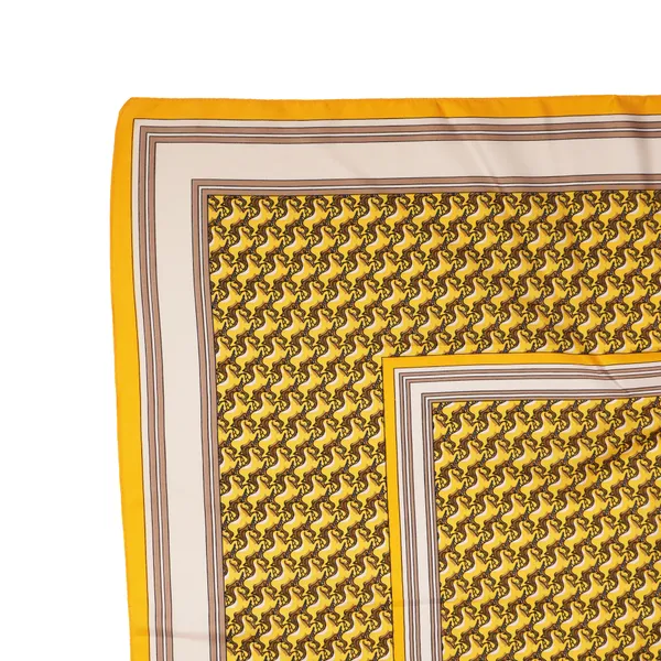 Calixto_Luxury_Yellow_Silk_Scarf_for_Women_–_Elegant_Horse_Pattern_&_Geometric_Border_–_Soft_Square_Neck_Scarf,_Headscarf,_Bandana,_Shawl_Wrap_–_Perfect_Fashion_Accessory_for_All_Seasons