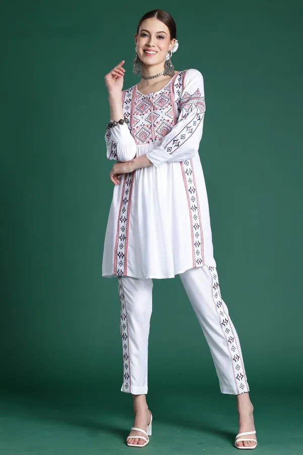 Noorvi Embroidered Tunic With Trousers Price in India Buy Noorvi Embroidered Tunic With Trousers online at undefined