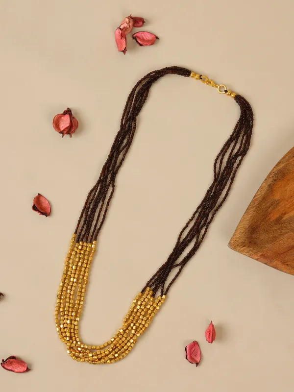 Gold_toned_&_brown_handcrafted_and_multistrand_necklace