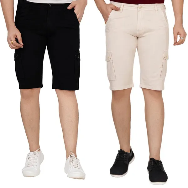 Pack_of_2_Beige_and_Black_Cotton_Premium_Cargo_Shorts_For_Men