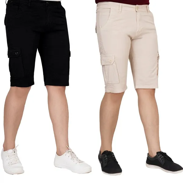 Pack_of_2_Beige_and_Black_Cotton_Premium_Cargo_Shorts_For_Men