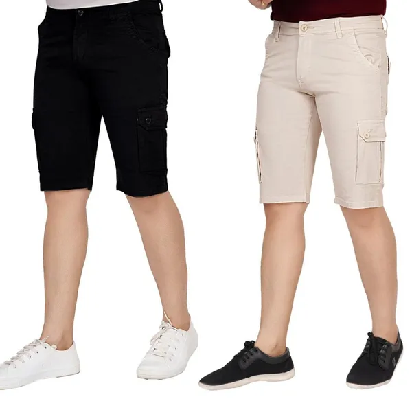 Pack_of_2_Beige_and_Black_Cotton_Premium_Cargo_Shorts_For_Men