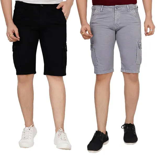 Pack_of_2_Black_and_Grey_Cotton_Cargo_Shorts_For_Men