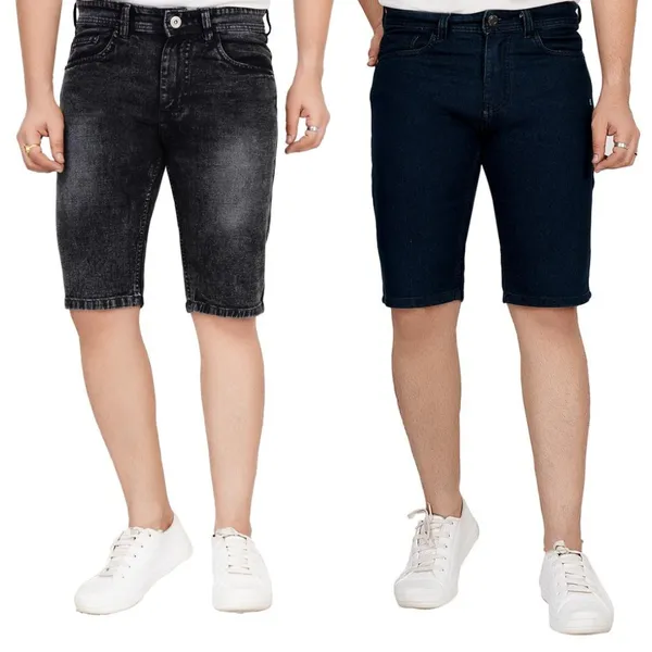 Pack_of_2_Carbon_Black_and_Dark_Green_Premium_Denim_Shorts_For_Men