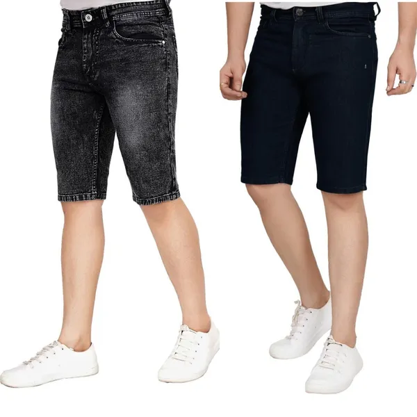 Pack_of_2_Carbon_Black_and_Dark_Green_Premium_Denim_Shorts_For_Men