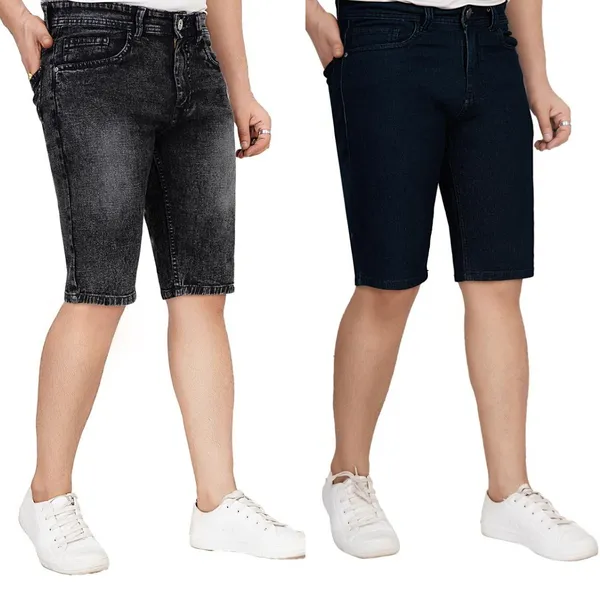 Pack_of_2_Carbon_Black_and_Dark_Green_Premium_Denim_Shorts_For_Men