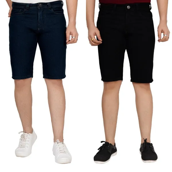 Pack_of_2_Dark_Green_and_Black_Premium_Denim_Shorts_For_Men