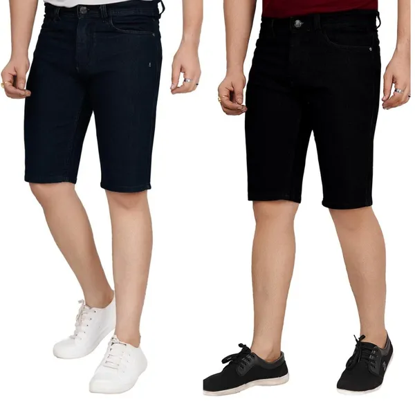 Pack_of_2_Dark_Green_and_Black_Premium_Denim_Shorts_For_Men
