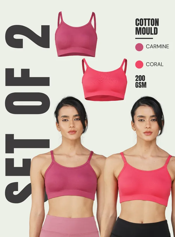 Set_of_2_Carmine_&_Coral_Cotton_Sports_Bra_For_Women