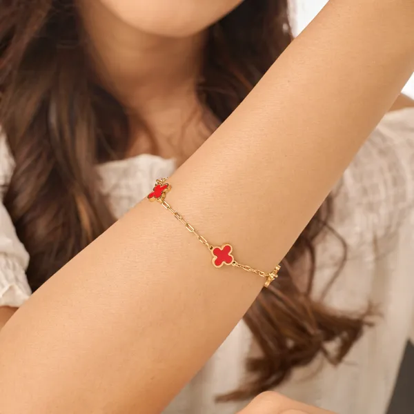 Gold_Plated_18K_Micro_Red_Clover_Bracelet_For_Women